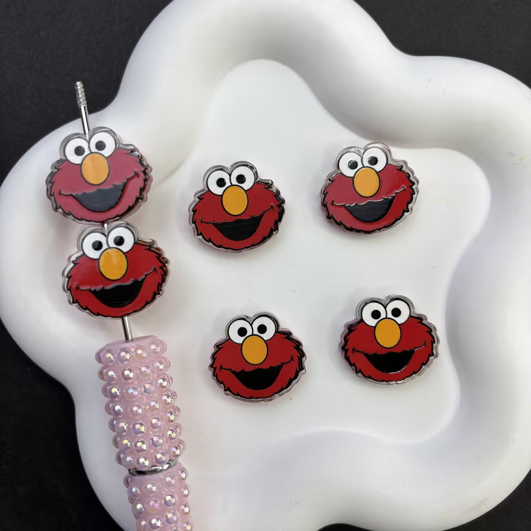 Elmo & Cookie Monster Cartoon Silicone Focal Beads - Cute Sesame Street Large Hole Acrylic Charms for DIY Beadable Pens, Keychains & Craft Supplies