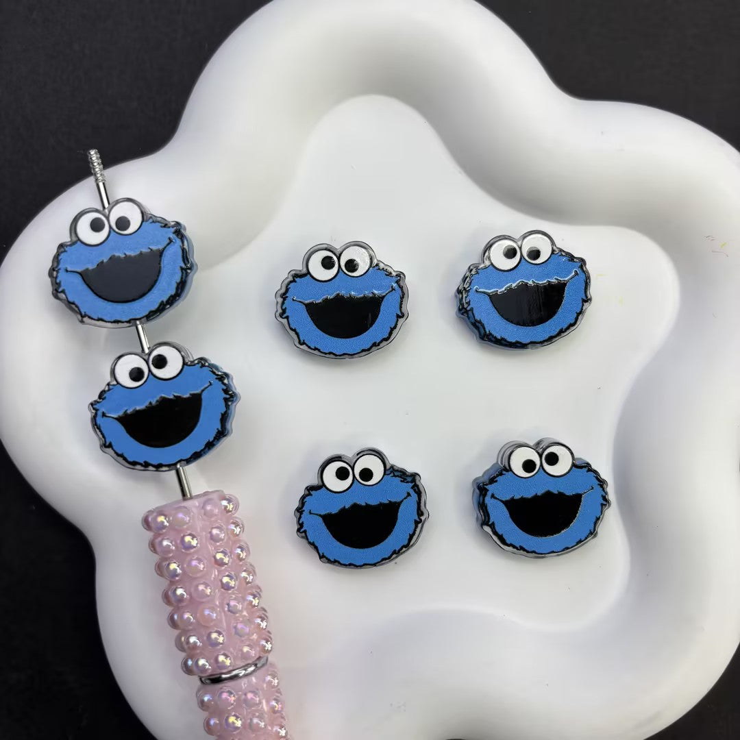Elmo & Cookie Monster Cartoon Silicone Focal Beads - Cute Sesame Street Large Hole Acrylic Charms for DIY Beadable Pens, Keychains & Craft Supplies