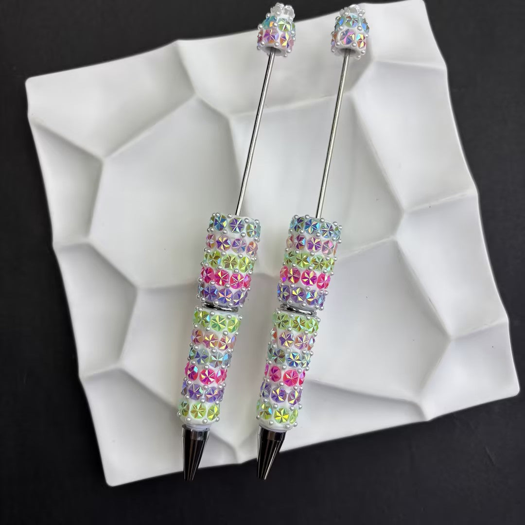 Handcrafted Rainbow Iridescent Pinwheel Pearl Beadable Pen — Luxury Kaleidoscope Shimmer Fancy Ballpoint Pen
