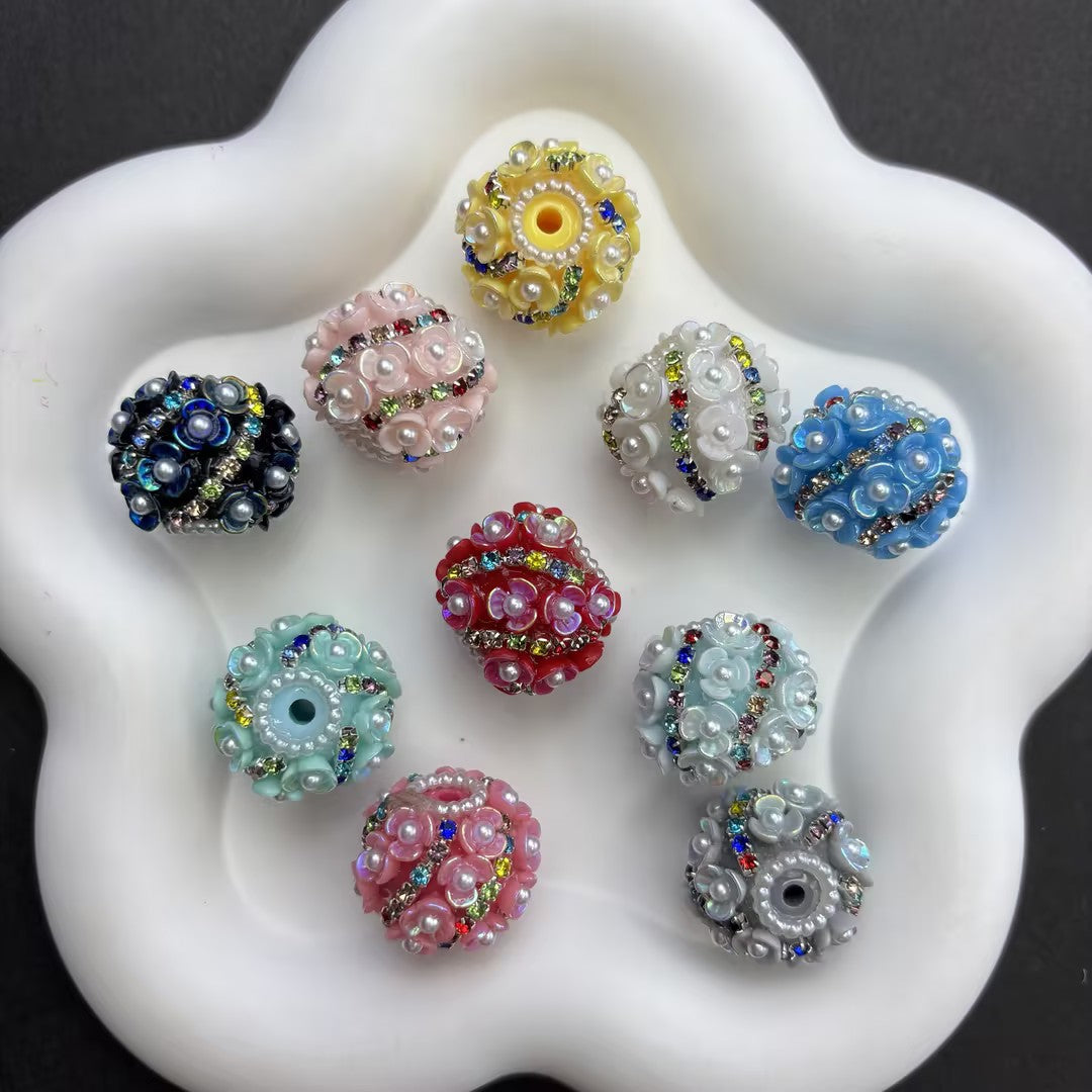 Bulk 3D Flower Pearl Focal Beads for Beadable Pens, Mixed Rhinestone Rose Cluster Spacer Beads, DIY Luxury Keychain Badge Reel Royal Craft Supplies Lot