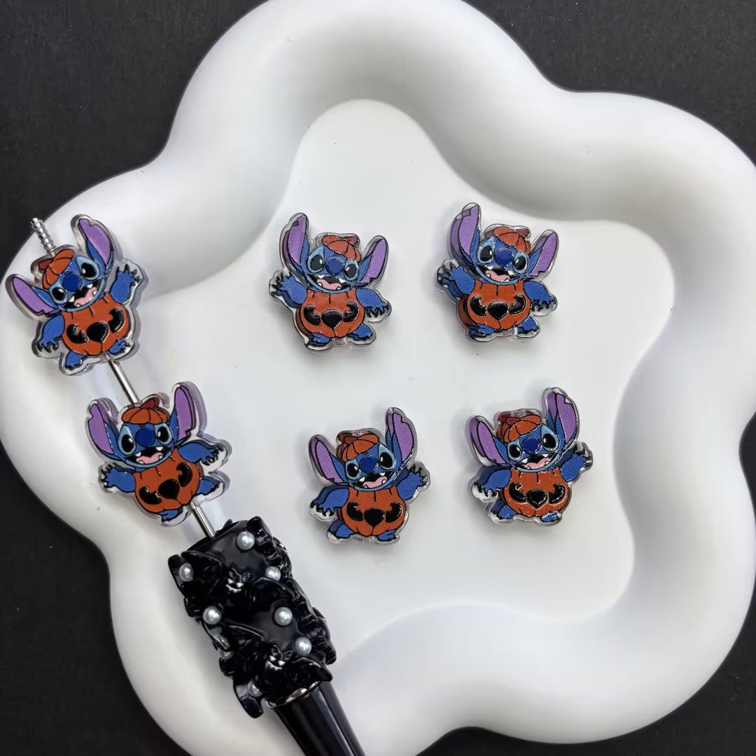Mixed Spooky Stitch Halloween Focal Beads for Beadable Pens, Cute Pumpkin & Beetlejuice Stitch Spacer Beads, DIY Ghostly Cartoon Keychain Craft Supplies Bulk