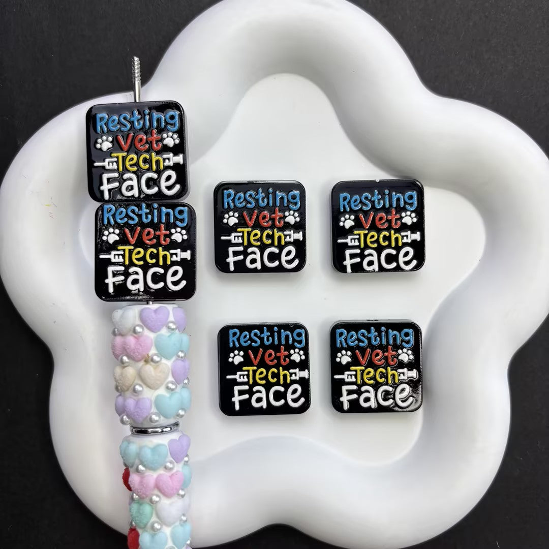 Funny Resting Vet Tech Face Acrylic Focal Beads for Beadable Pens, Veterinary Technician Medical Humor Beads, Cute Pet Clinic Gift Charms for Keychain DIY