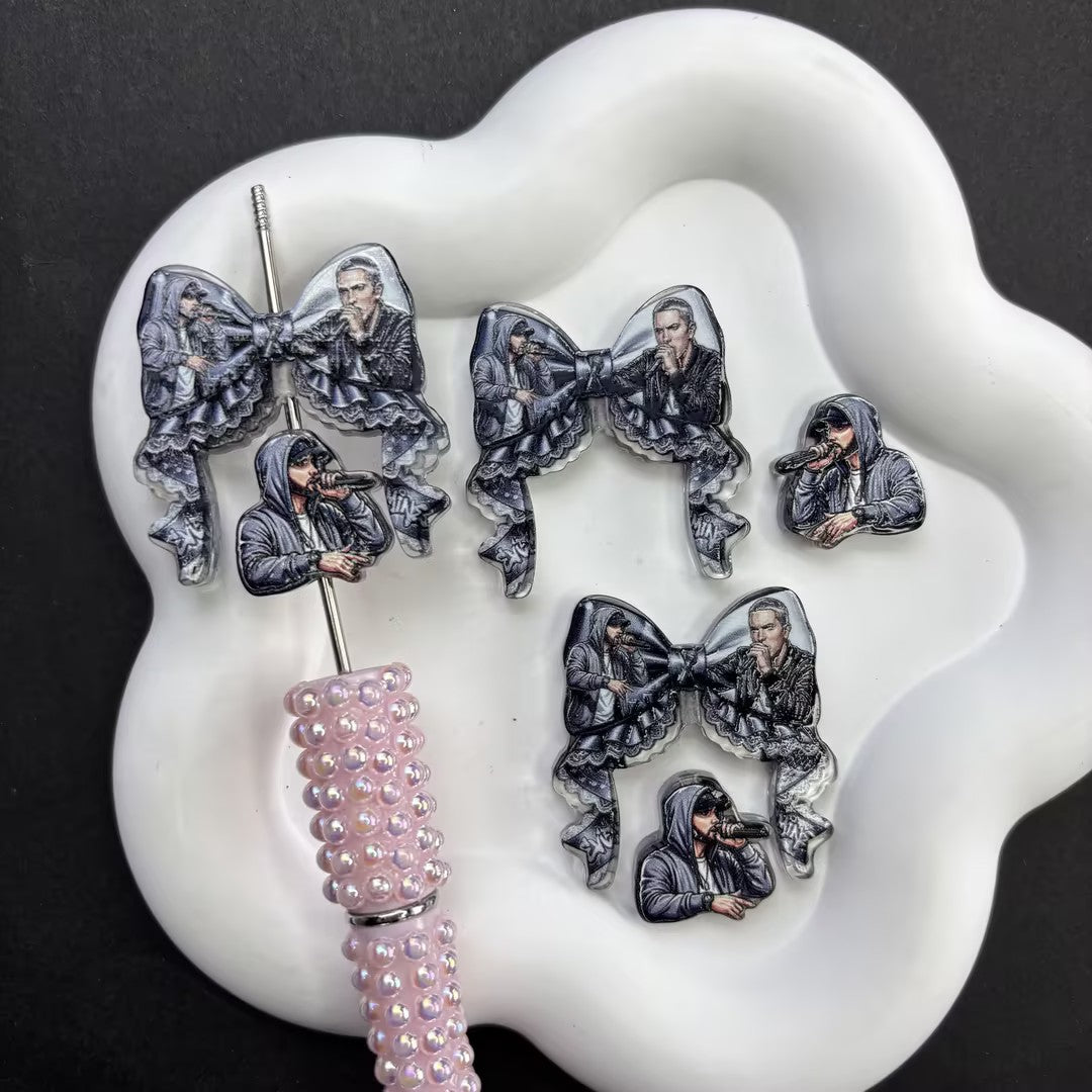 Rap Music Icon DIY Focal Bead Kit | Acrylic Bows & Portrait Topper Charms for Bead Pens, Keychains & Crafts (Pen NOT Included)