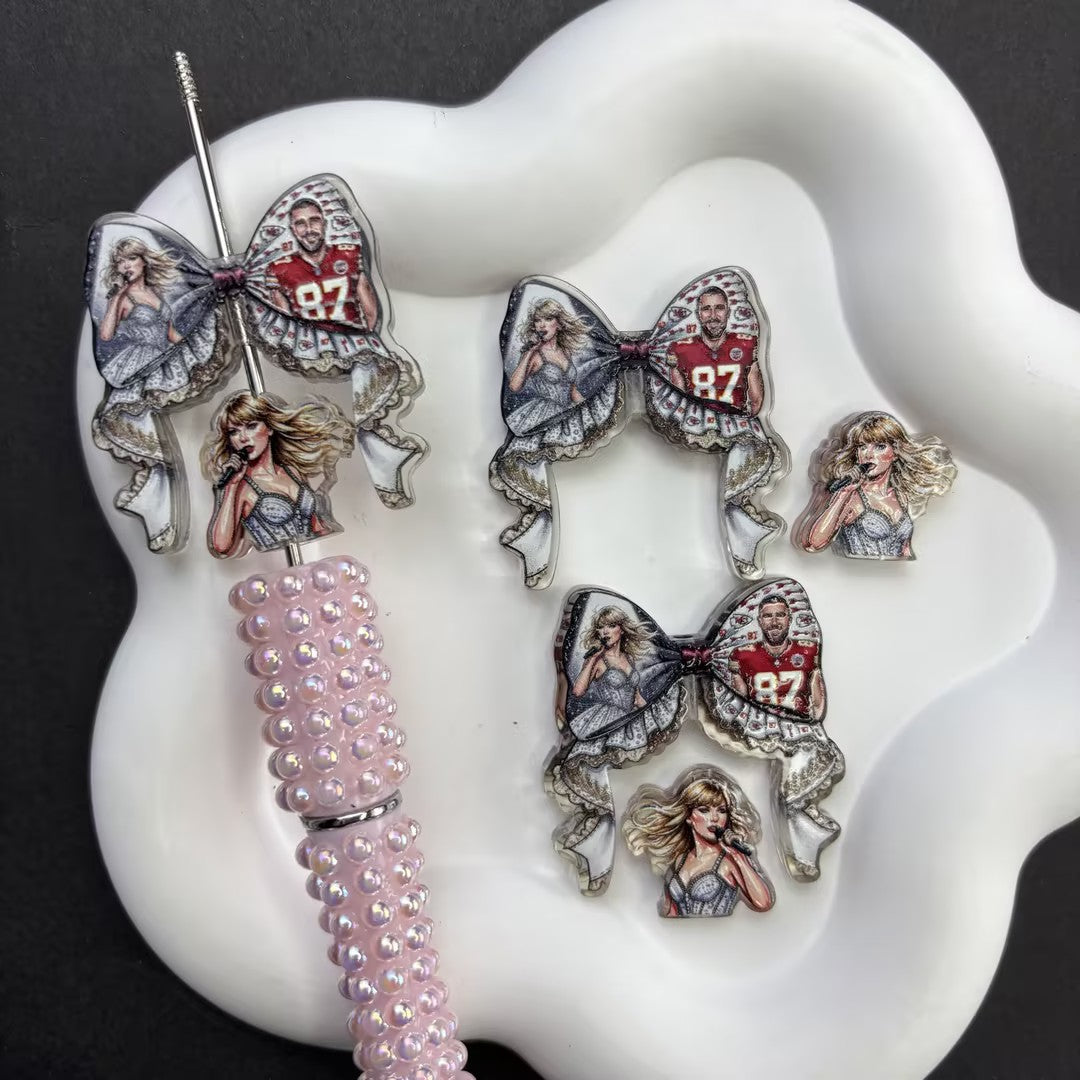 Football & Pop Star DIY Focal Bead & Topper Set | #87 Jersey & Singer Ribbon Bow Charms for Bead Pens (No Pen Included)