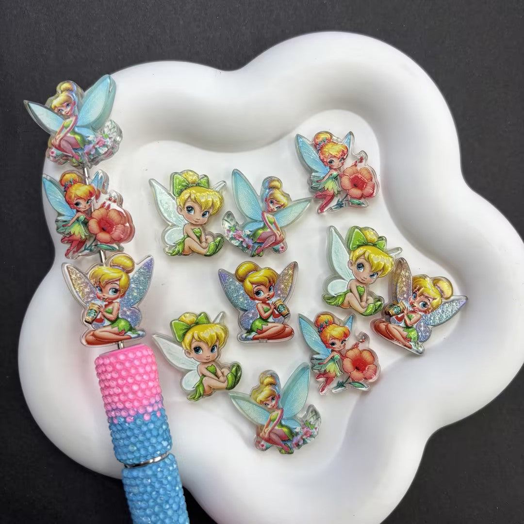 Magical Pixie Fairy DIY Focal Bead Kit | Glitter Wings, Flower & Drink Topper Charms for Bead Pens, Keychains (Pen NOT Included)