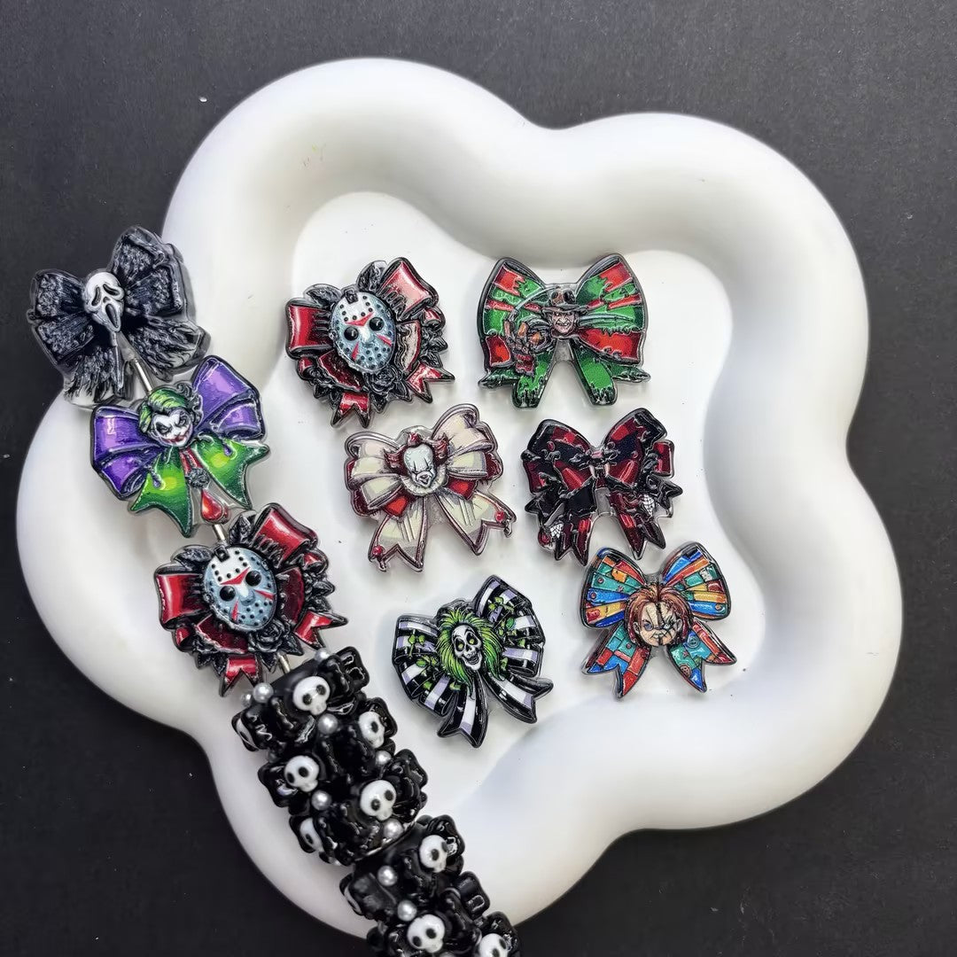 Halloween Horror Movie Bow Theme Focal Beads Assortment for DIY Beadable Pens, Lanyards & Keychain Crafting