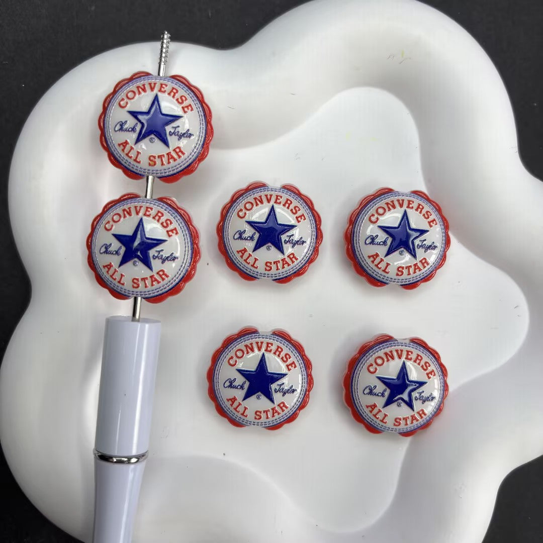 Vintage All Star Sneaker Focal Silicone Beads – Bottle Cap Star Beads for DIY Beaded Pens, Keychains & Craft Supplies