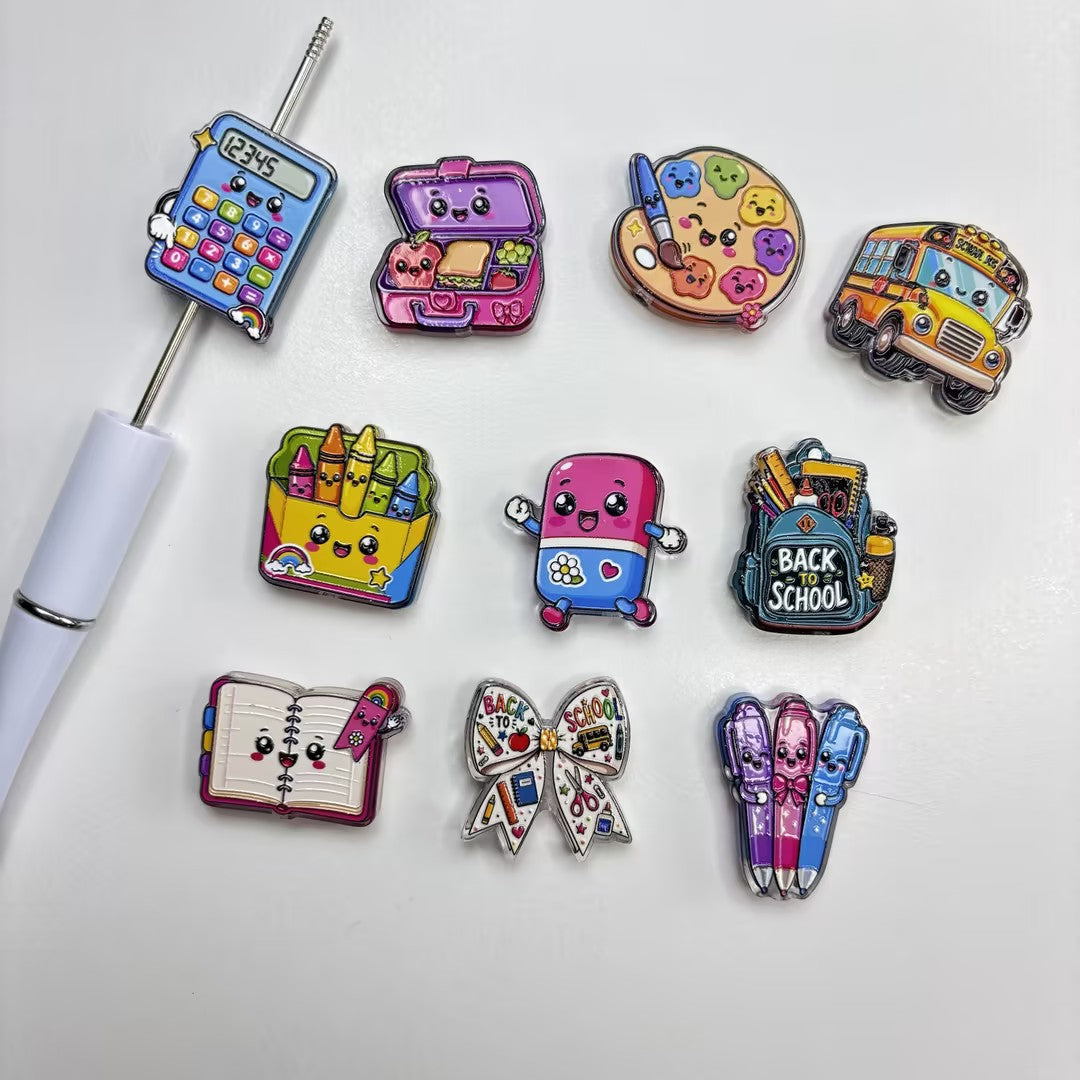 Cute Back to School Acrylic Focal Beads – Kawaii School Supplies Charms for DIY Beadable Pens, Keychains & Teacher Gifts