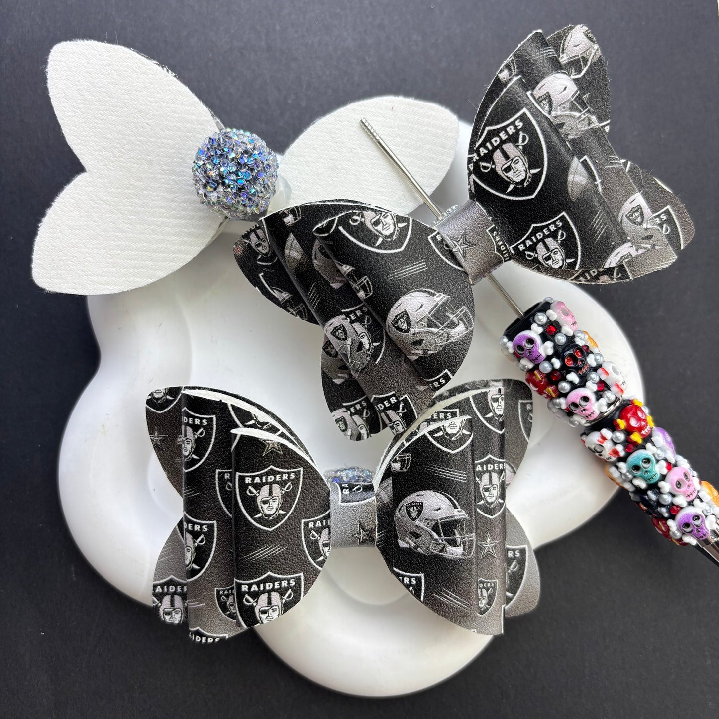 Game Day Football Faux Leather Bows for Beadable Pens | Layered Team Spirit Bow Charm for DIY Keychains & Craft Supplies