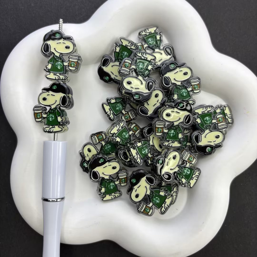 Cute Coffee Barista Character Silicone Focal Beads | Coffee Lover Bunny & Puppy Beads for DIY Beadable Pens, Keychains & Crafts