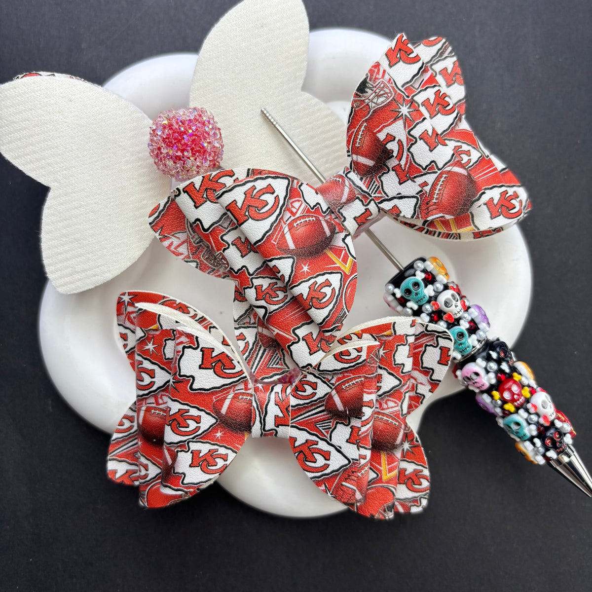 Game Day Football Faux Leather Bows for Beadable Pens | Layered Team Spirit Bow Charm for DIY Keychains & Craft Supplies