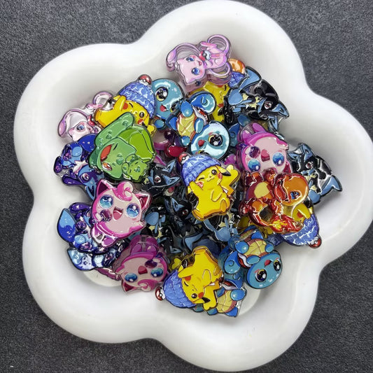 Cute Anime Monster Acrylic Focal Beads, Winter Beanie Yellow Electric Pet & Pocket Creature Charms for DIY Beadable Pens & Keychains