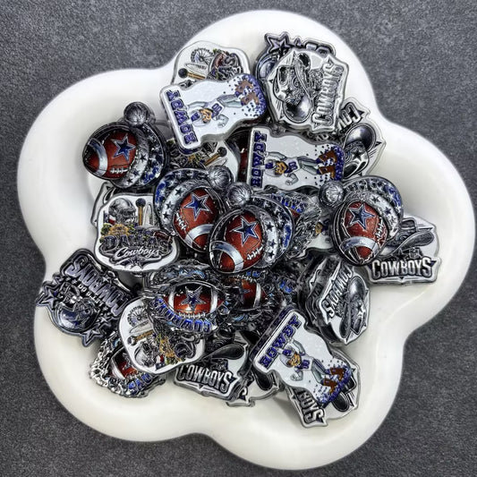 Silver & Blue Football Focal Beads, Game Day Cowboy Star Acrylic Charms & Mascot Pen Toppers for DIY Beadable Pens & Keychains