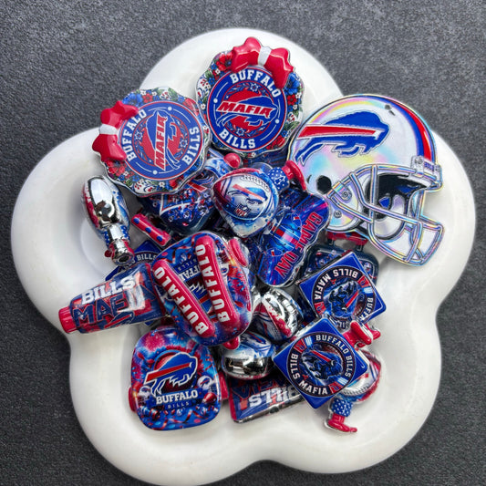Buffalo Football Printed Acrylic Focal Beads Set, Blue & Red Helmet Suitcase Slide Charms for Beadable Pens & Keyrings
