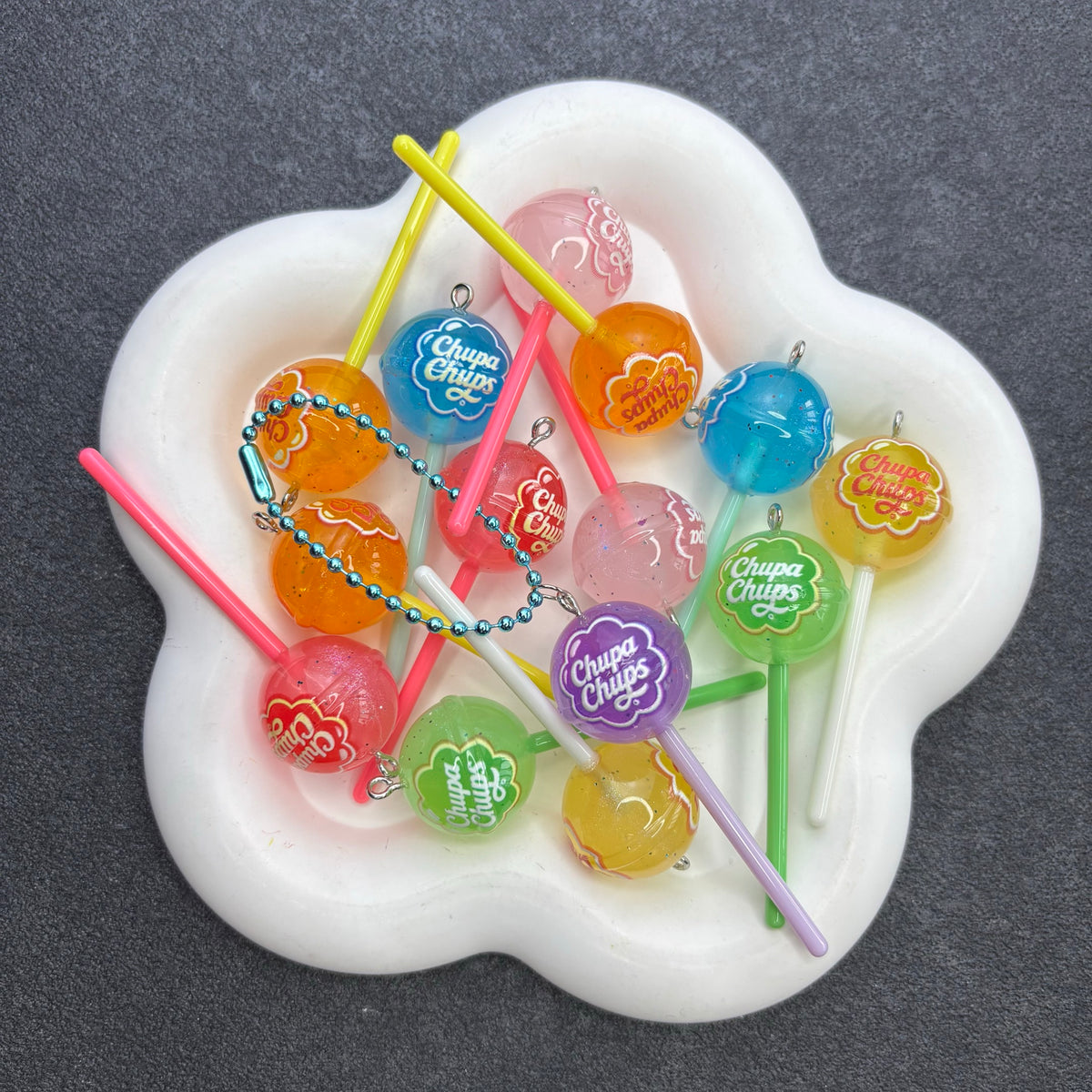 Miniature Lollipop Resin Charms, Colorful Candy Dangle Pendants with Ball Chains, Cute DIY Keychain, Bag Charm & Jewelry Craft Supplies