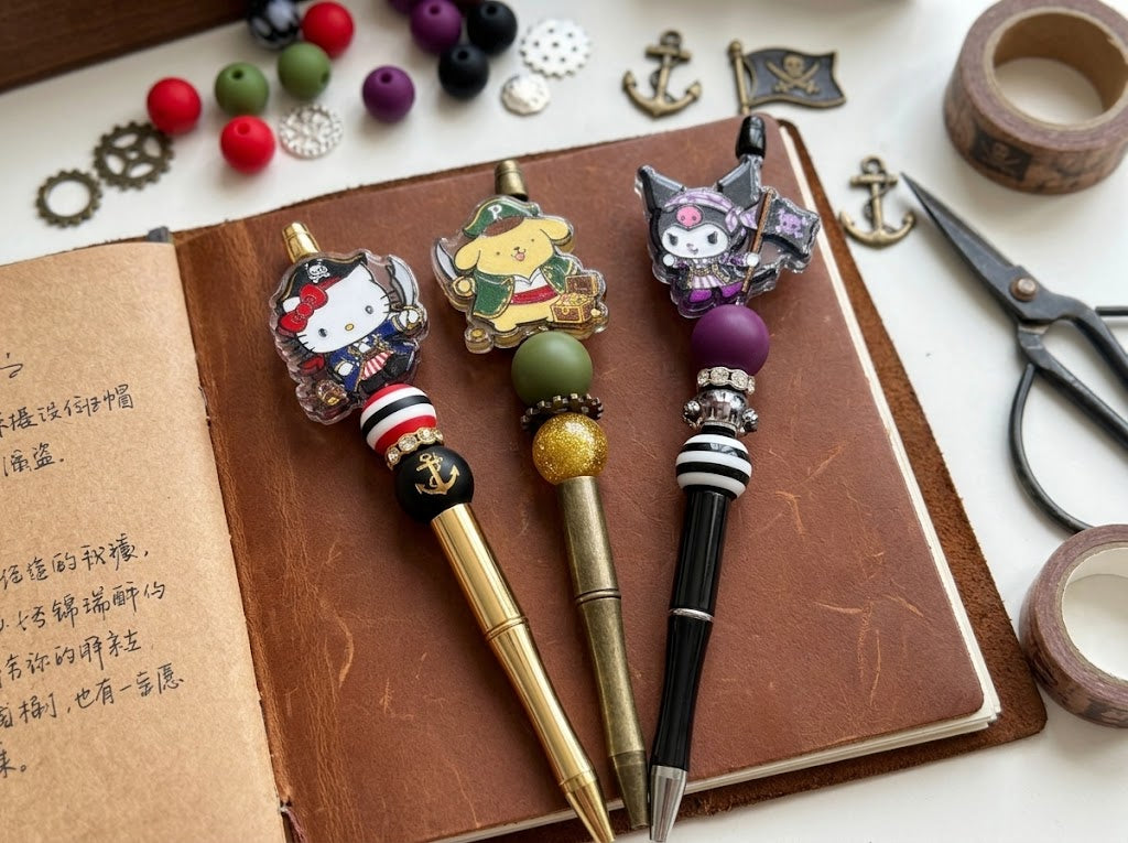 Kawaii Pirate Mascot Acrylic Focal Beads, Cute Anime Animal Sailors & Treasure Hunter Beads for DIY Beadable Pens & Keychains