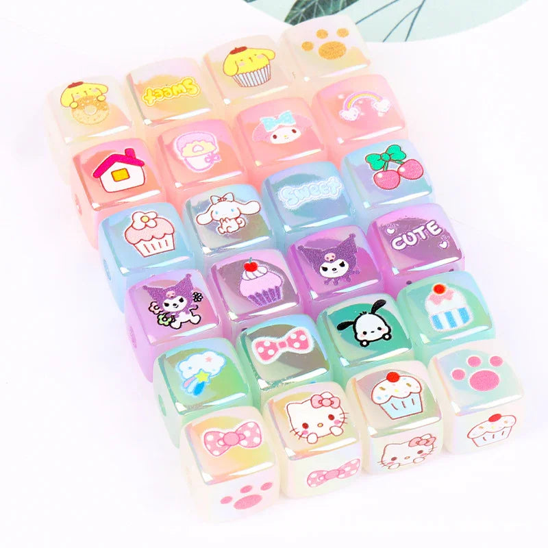 Cartoon Sanrio Acrylic Square Jelly Color Straight Hole Beads
