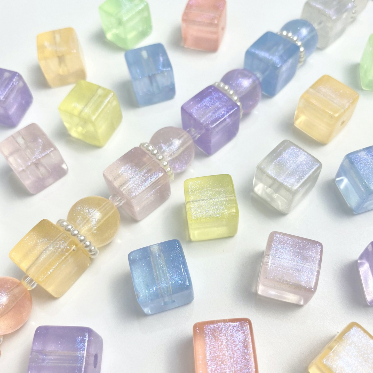 14MM Acrylic Iridescent Fine Glitter Square Beads with Straight Holes | Acrylic Bead for DIY Bracelet Keychain Jewelry Making