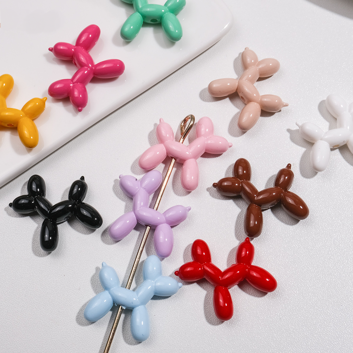 Colorful Painted Glossy Balloon Dog Acrylic Straight Hole Beads