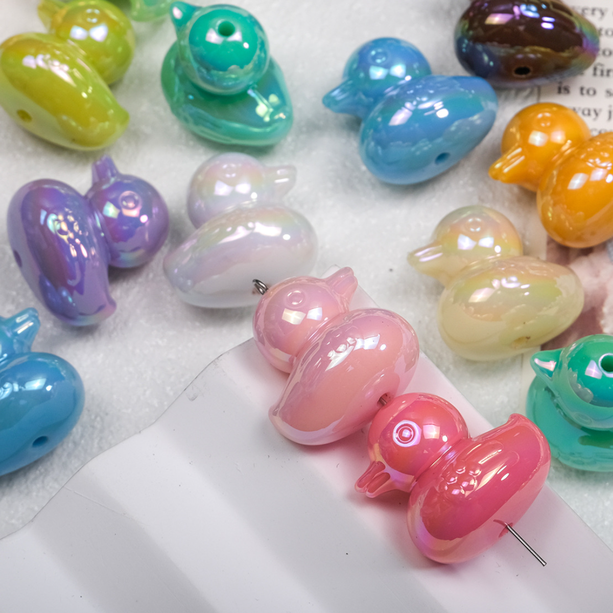 Acrylic Cartoon Multi-colored 3D Duck Straight Hole Beaded