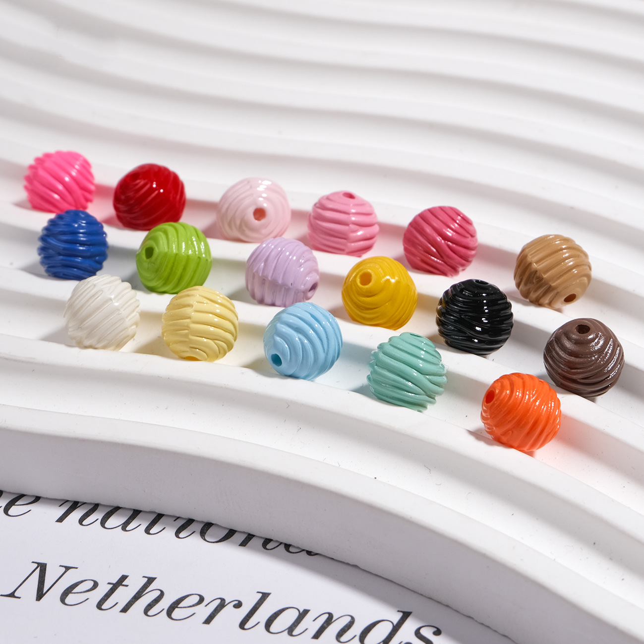 9mm Colorful Spiral Striped Wool Acrylic Straight Hole Beads