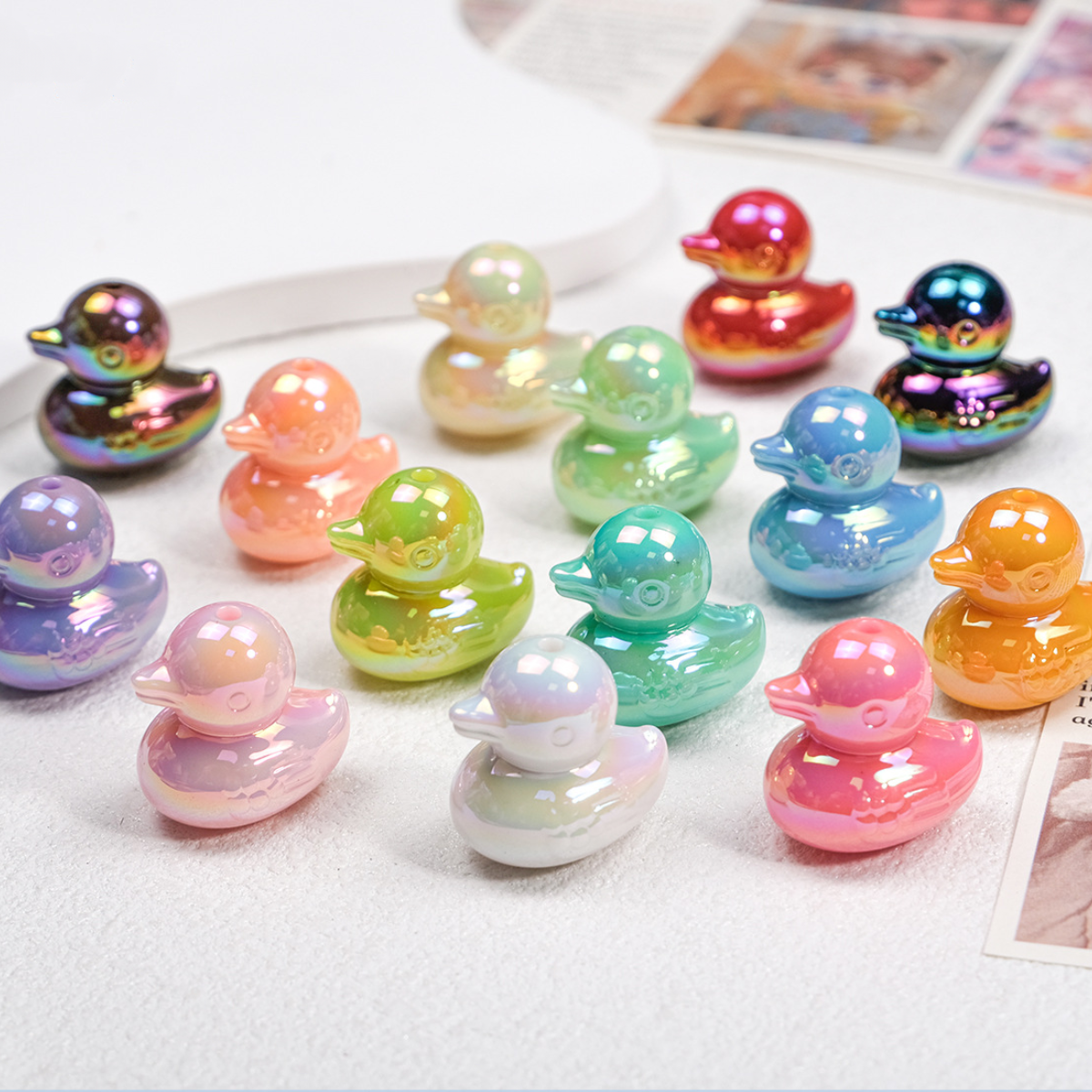 Acrylic Cartoon Multi-colored 3D Duck Straight Hole Beaded | Acrylic Bead for DIY Bracelet Keychain Jewelry Making