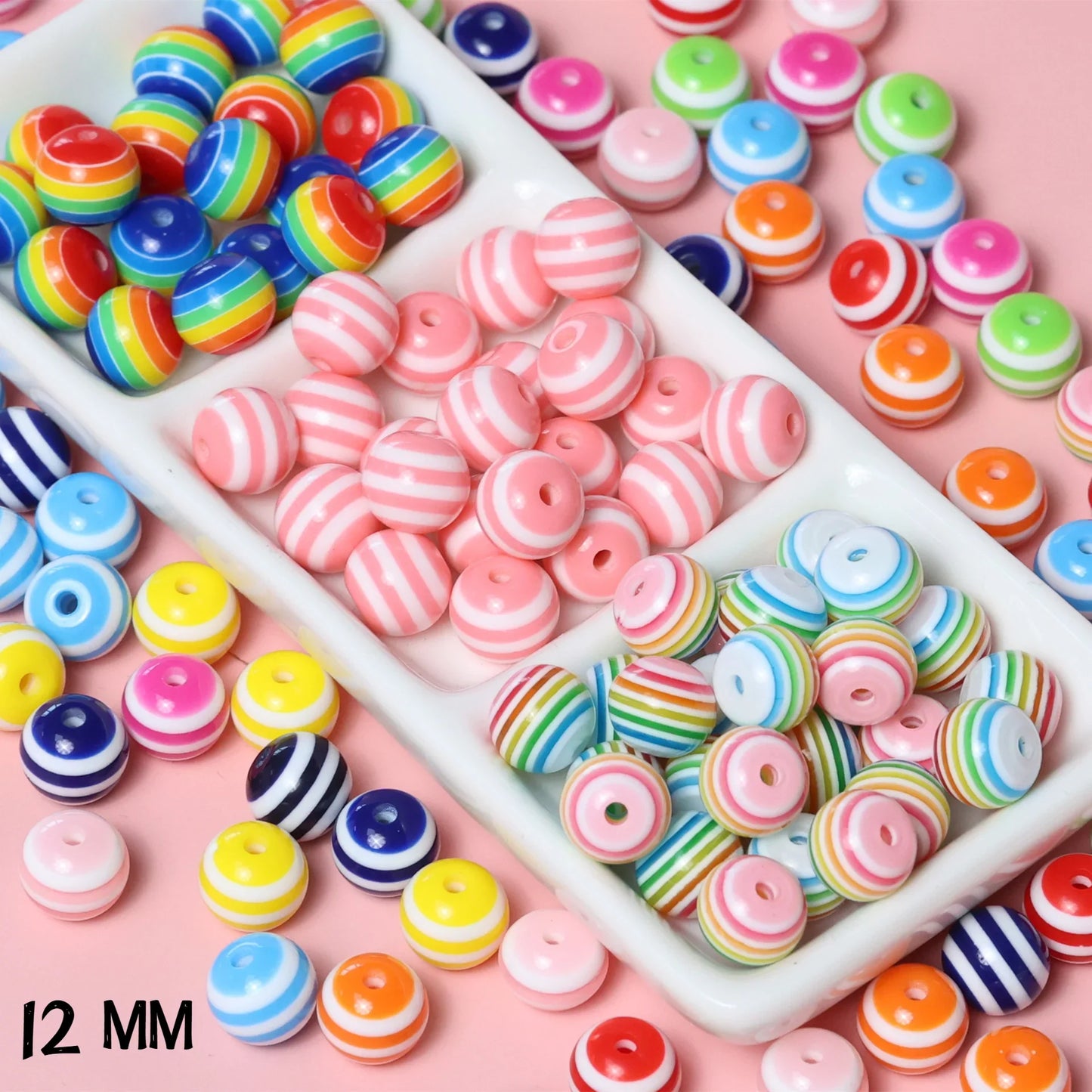12mm Resin Candy Color Rainbow Striped Round Beads Acrylic Beads