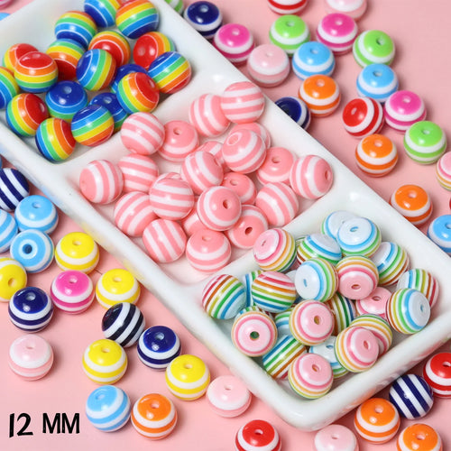 12mm Resin Candy Color Rainbow Striped Round Beads Acrylic Beads