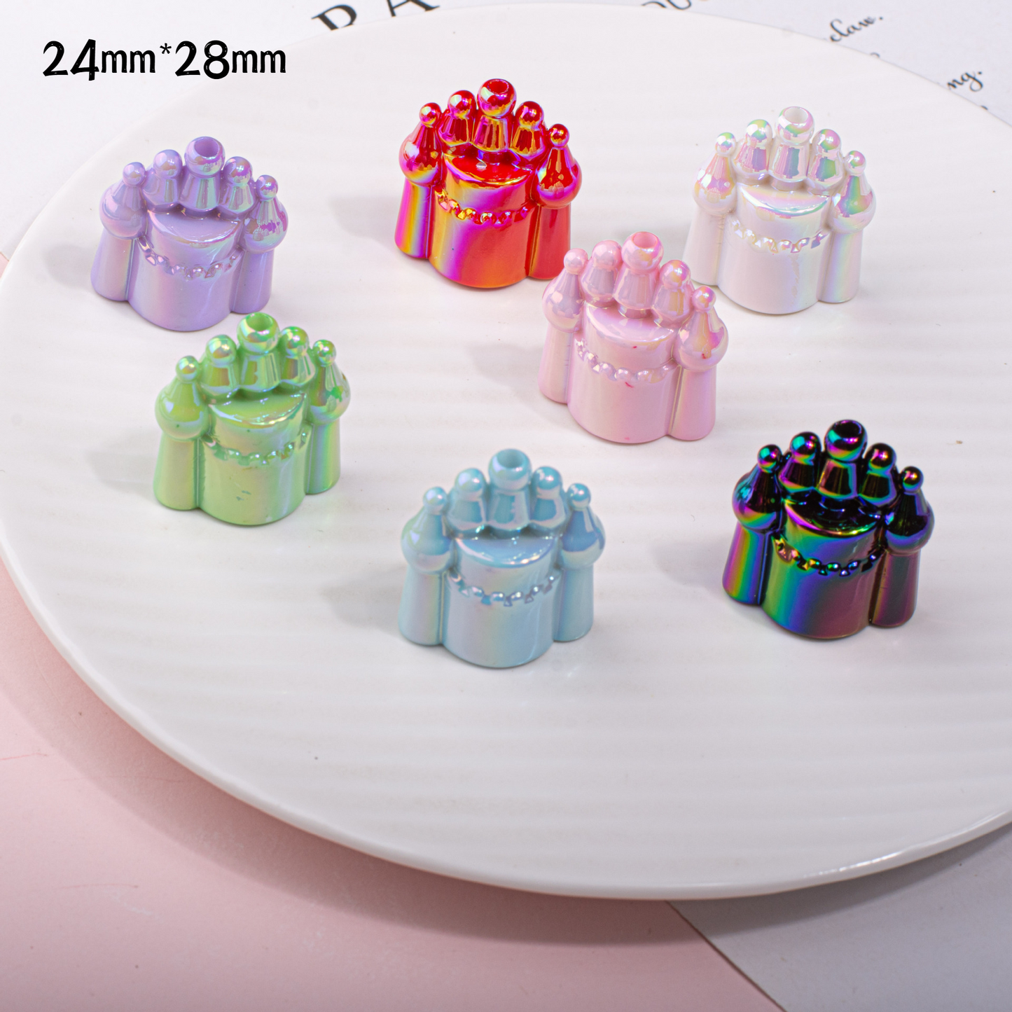 Colorful UV 3D Castle Acrylic Straight Hole Beads
