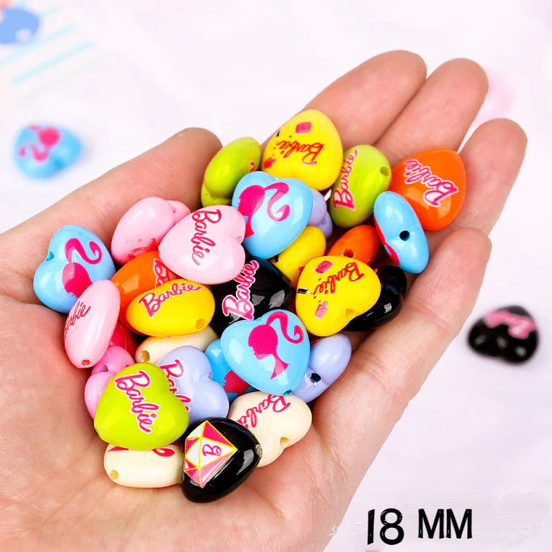 18MM Acrylic Cartoon Barbie Letters Love Heart Beads Vertical Hole Beads
