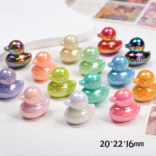Acrylic Cartoon Multi-colored 3D Duck Straight Hole Beaded