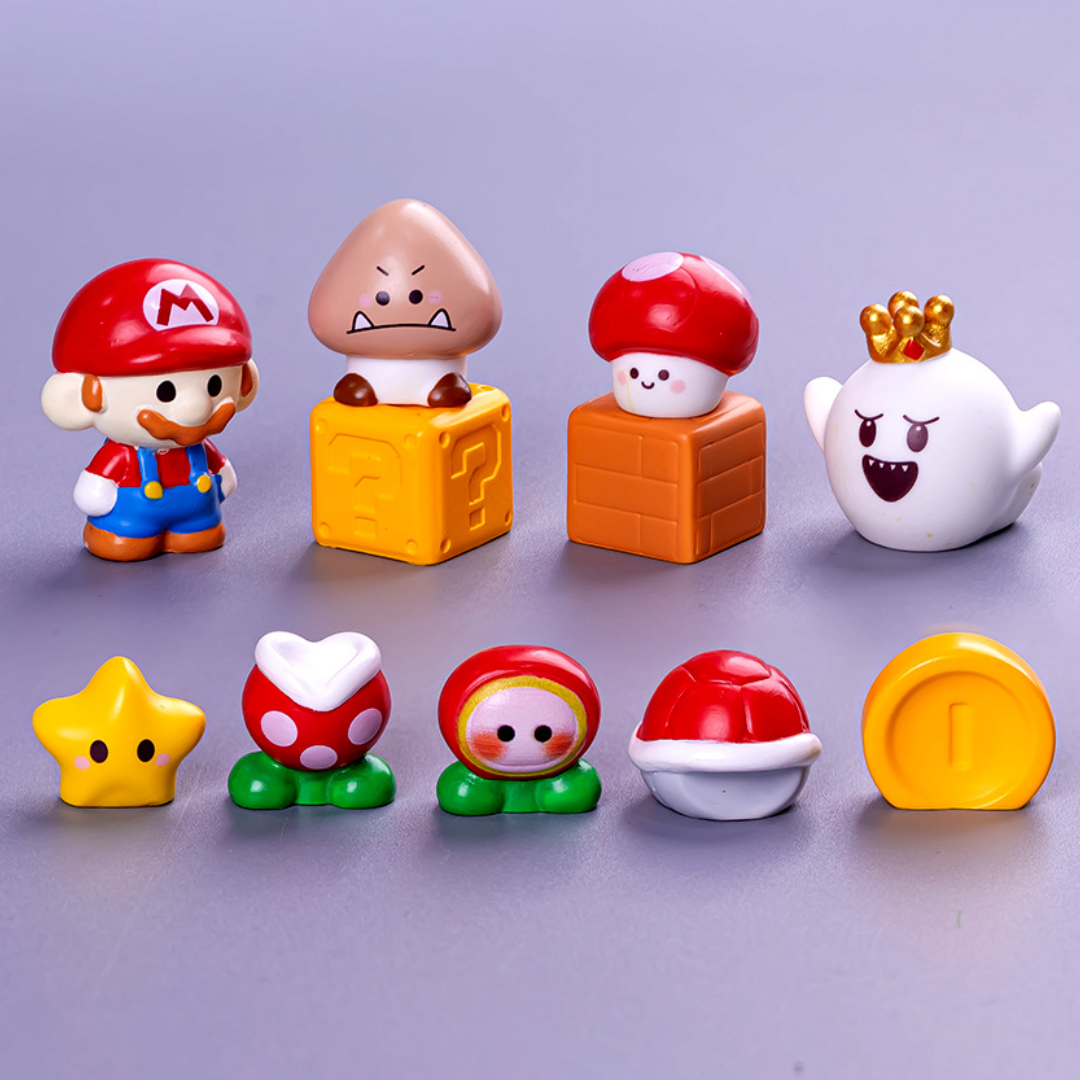 Retro Adventure Mini Desk Figures Set, Cute Cartoon Gaming Characters & Items, Collectible Resin Micro Statues for Car Dashboard, Office Setup, Gamer Room Decor