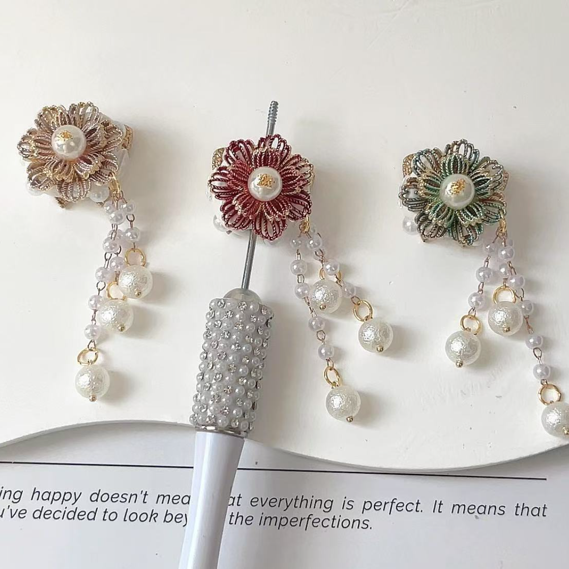 Alloy Clay Flower, Rhinestone Bow, and Pearl Tassel Straight-hole | Metal Rhinestone Bead for DIY Jewelry & Bracelet Craft