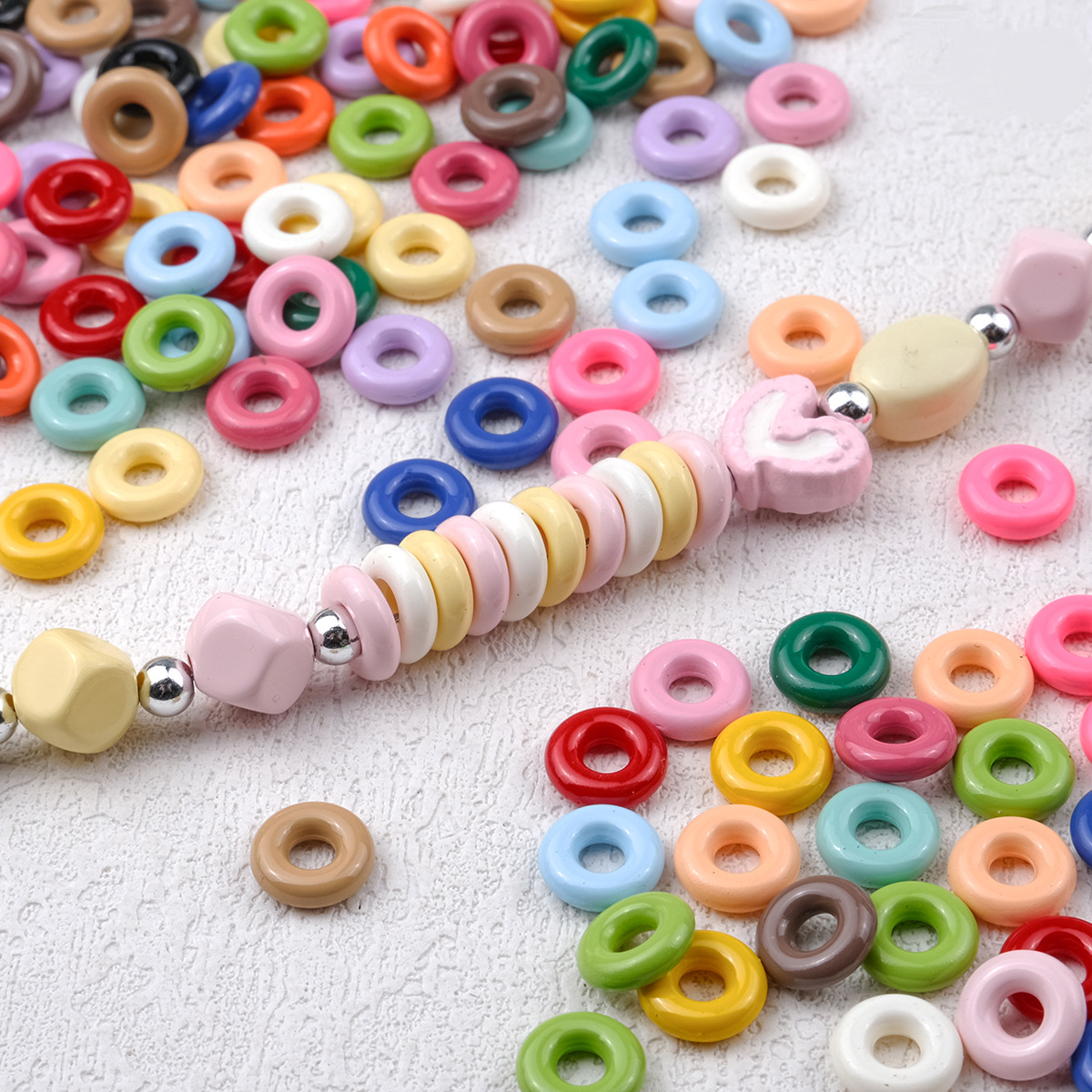 8mm Colorful Donut Spacer Beads - Lacquered Disc Acrylic Beads with | Acrylic Bead for DIY Bracelet Keychain Jewelry Making
