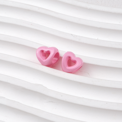 Hollow Heart Large Hole Acrylic Beads - 9mm Lacquered Heart Charms | Acrylic Bead for DIY Bracelet Keychain Jewelry Making