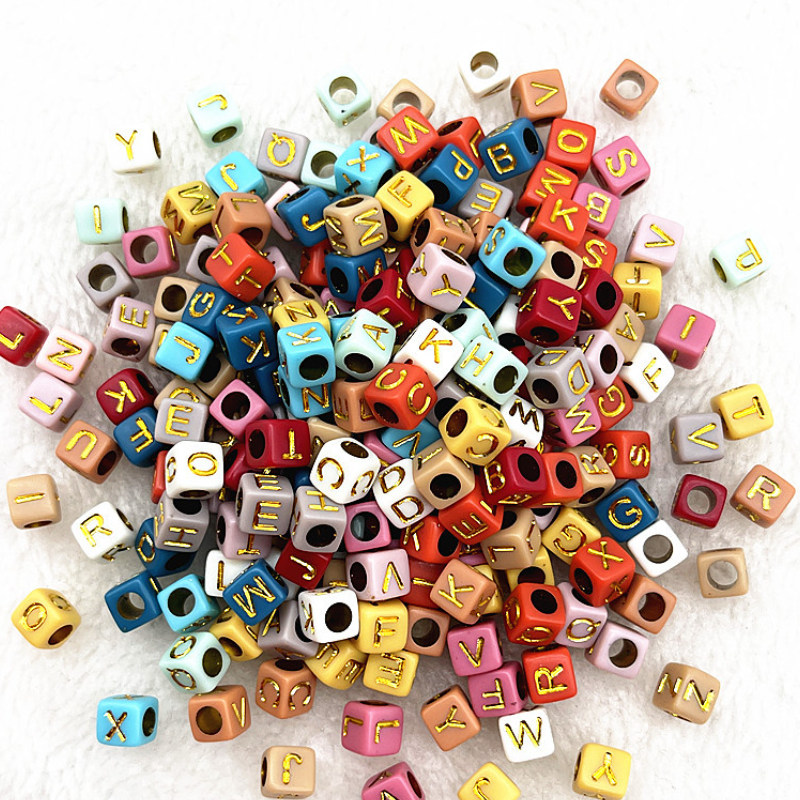 6mm Square & Round Acrylic Alphabet Beads - Colorful Enamel Letter | Acrylic Bead for DIY Bracelet Keychain Jewelry Making