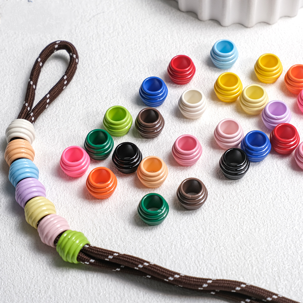 50pcs Bulk 14x10mm Large 8mm Hole Beads - Colorful Ribbed Barrel | Acrylic Bead for DIY Bracelet Keychain Jewelry Making