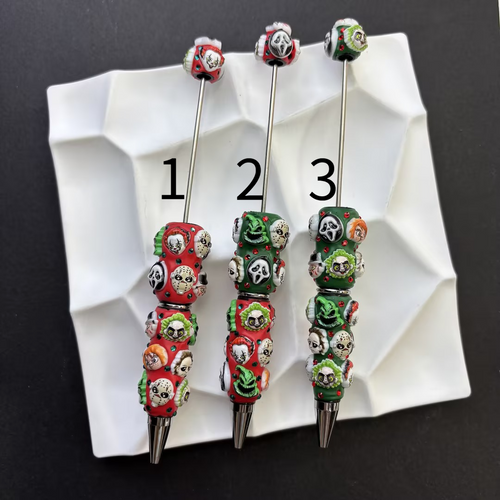 3D Classic Horror Movie Villains Cylinder Beads, Embossed Ghostface Pennywise Jason | DIY Beadable Pen Craft Gift Idea