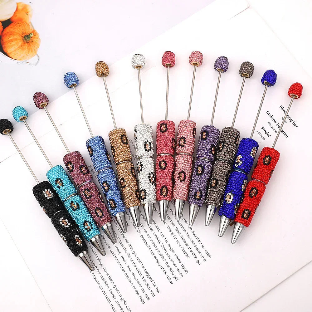Leopard print diamond-studded ballpoint pen Multi-color rotating heavy-duty ballpoint pen | DIY Beadable Pen Craft Gift Idea