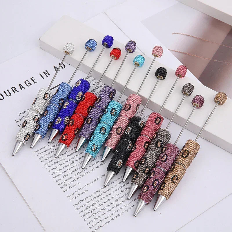 Leopard print diamond-studded ballpoint pen Multi-color rotating heavy-duty ballpoint pen | DIY Beadable Pen Craft Gift Idea