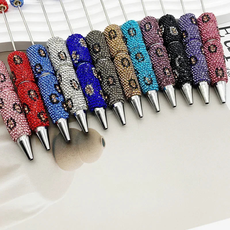 Leopard print diamond-studded ballpoint pen Multi-color rotating heavy-duty ballpoint pen | DIY Beadable Pen Craft Gift Idea