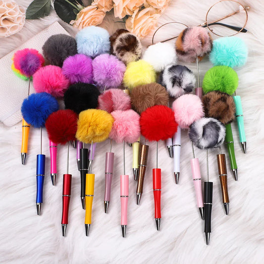 Hair ball bead pen ins macaron furry ballpoint pen