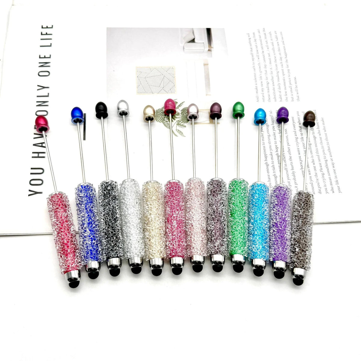 Resin Starry Sky Touch Screen Bead Pen Sugar Rhinestone Cute Grain Pen | DIY Beadable Pen Craft Gift Idea