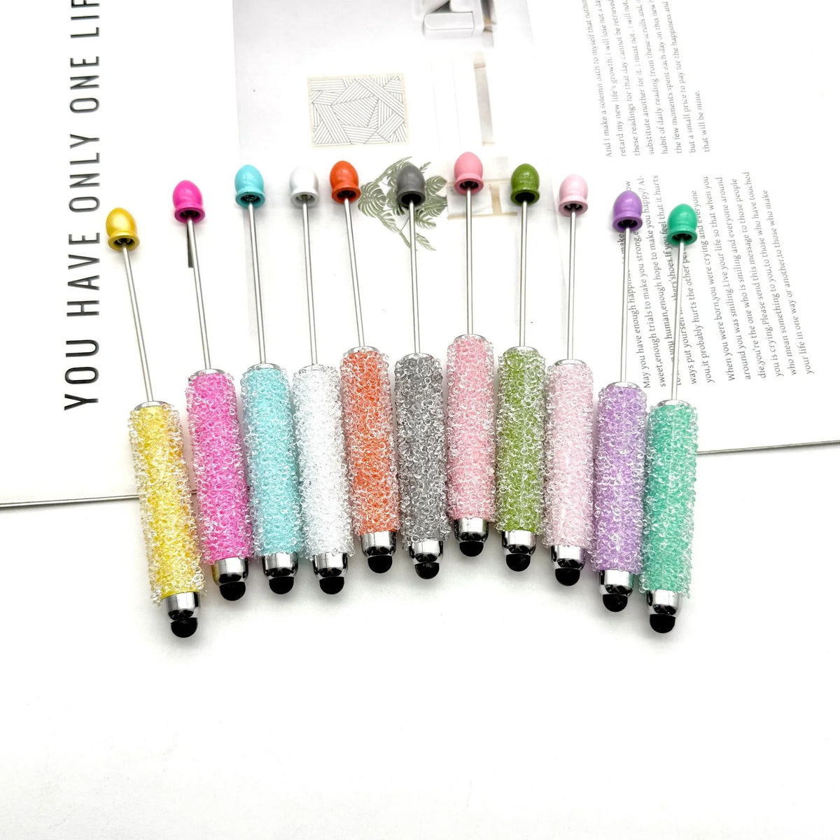 Resin Starry Sky Touch Screen Bead Pen Sugar Rhinestone Cute Grain Pen | DIY Beadable Pen Craft Gift Idea