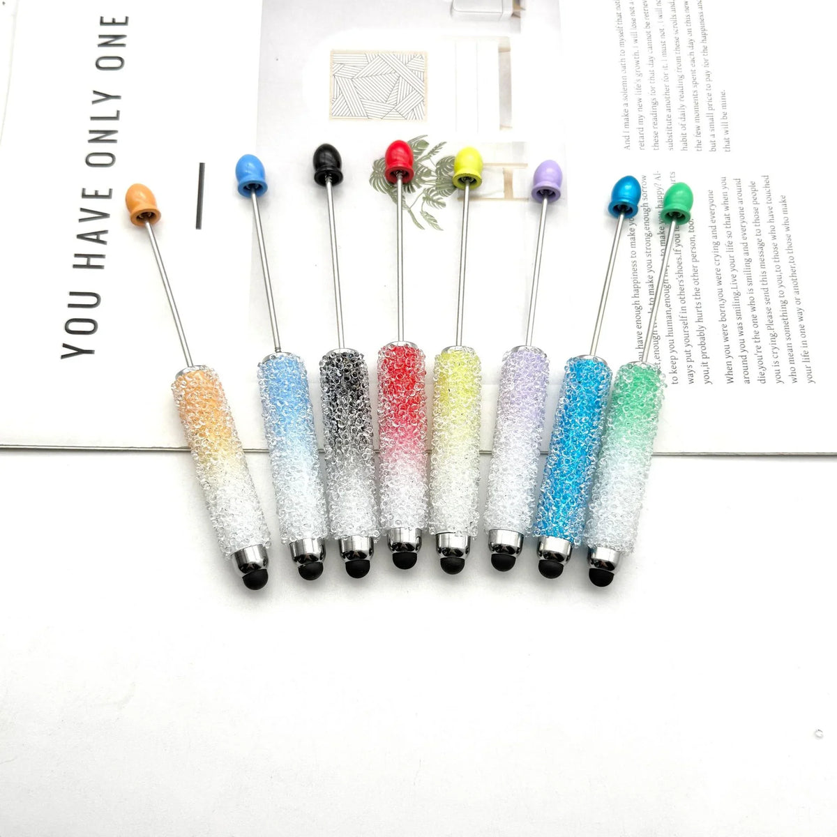 Resin Starry Sky Touch Screen Bead Pen Sugar Rhinestone Cute Grain Pen | DIY Beadable Pen Craft Gift Idea