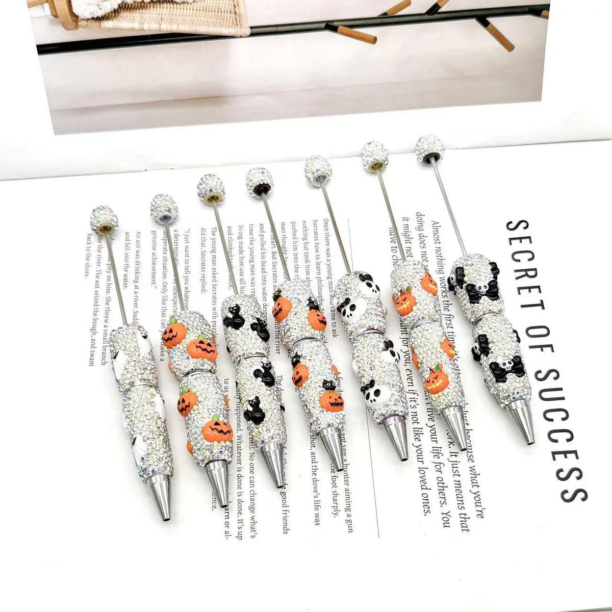 Cartoon diamond bead pen creative Labubu Halloween ballpoint pen | DIY Beadable Pen Craft Gift Idea