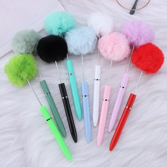 Long hair ball bead pen ins macaron color furry rotating ballpoint pen