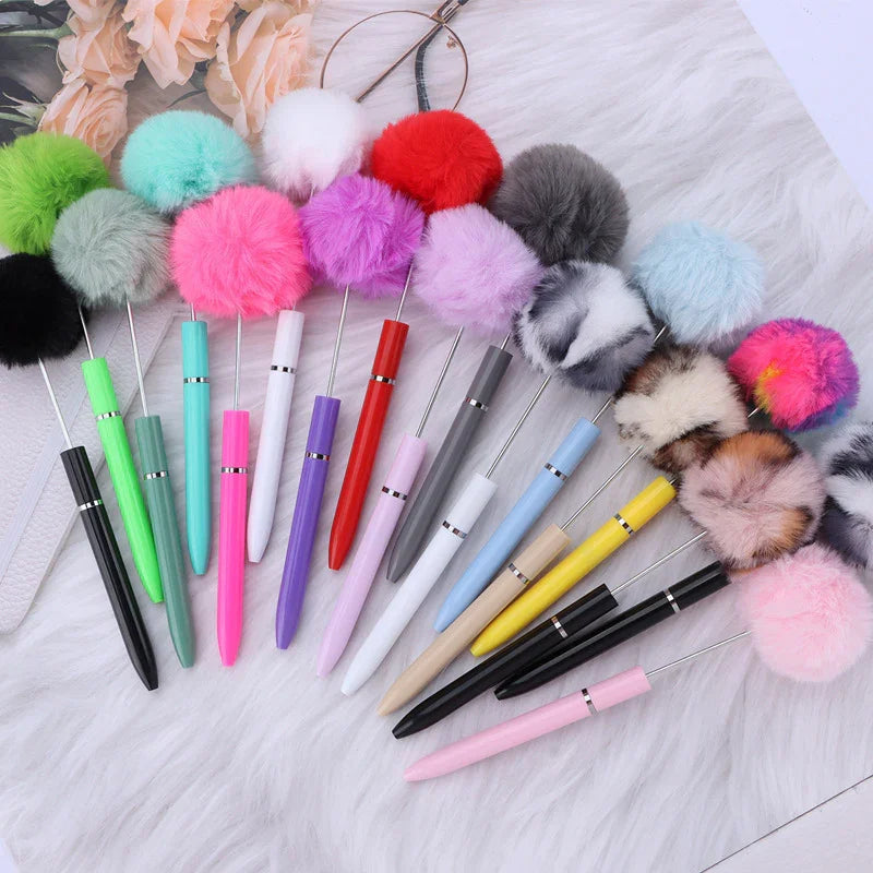 Long hair ball bead pen ins macaron color furry rotating ballpoint pen
