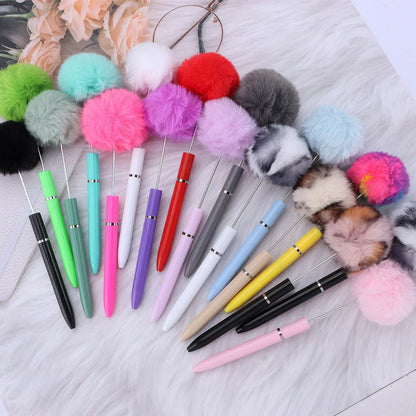 Long hair ball bead pen ins macaron color furry rotating ballpoint pen