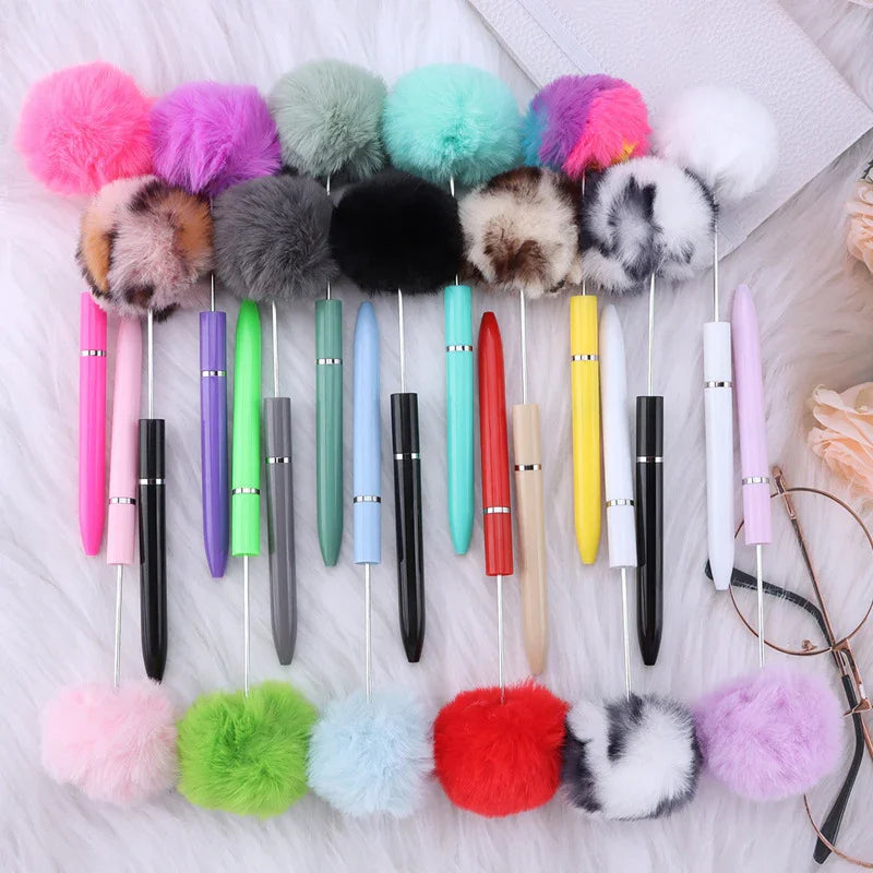 Long hair ball bead pen ins macaron color furry rotating ballpoint pen